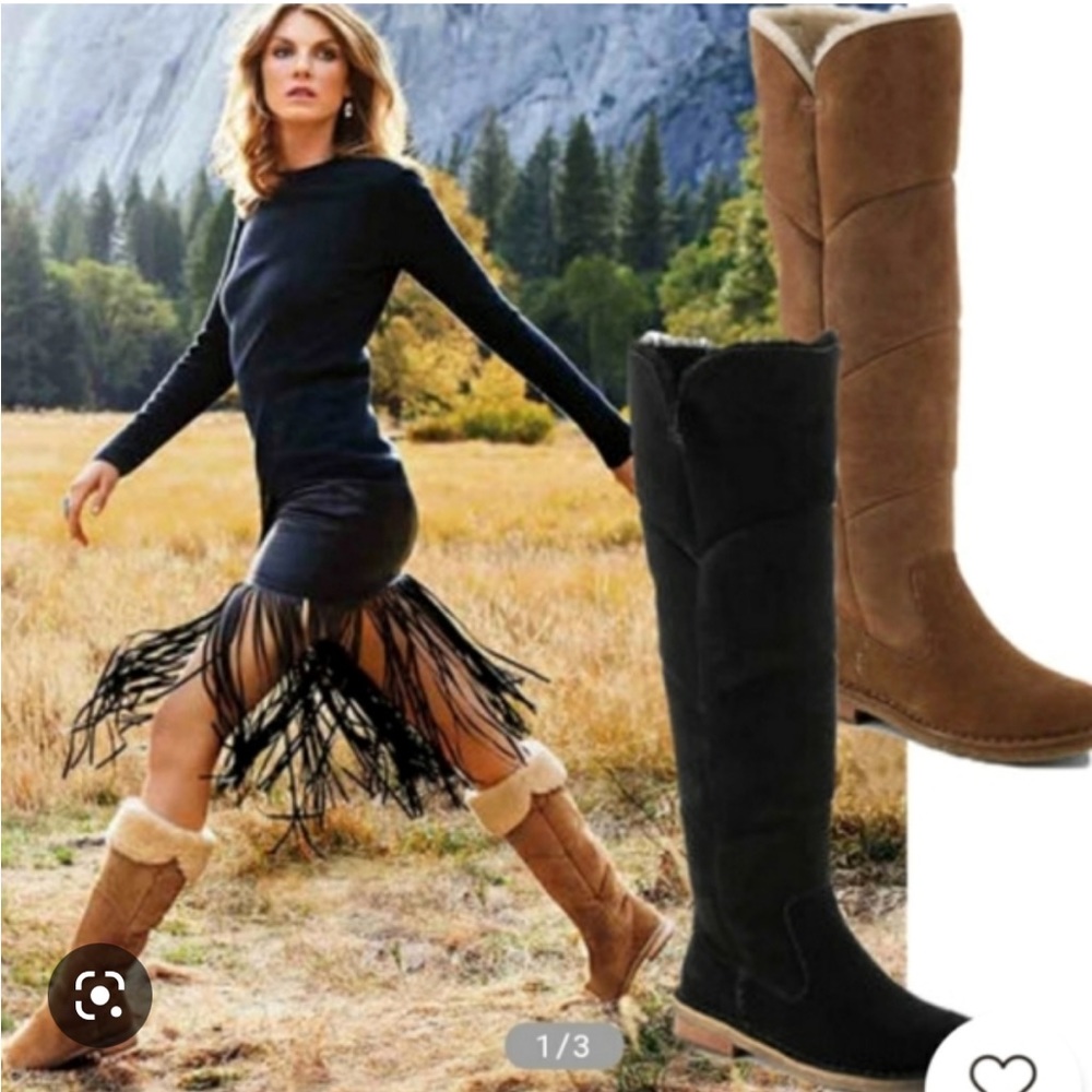 UGG SAMANTHA FULLY LINED Shearling SHEEPSKIN TALL BLACK BOOTS size 5.